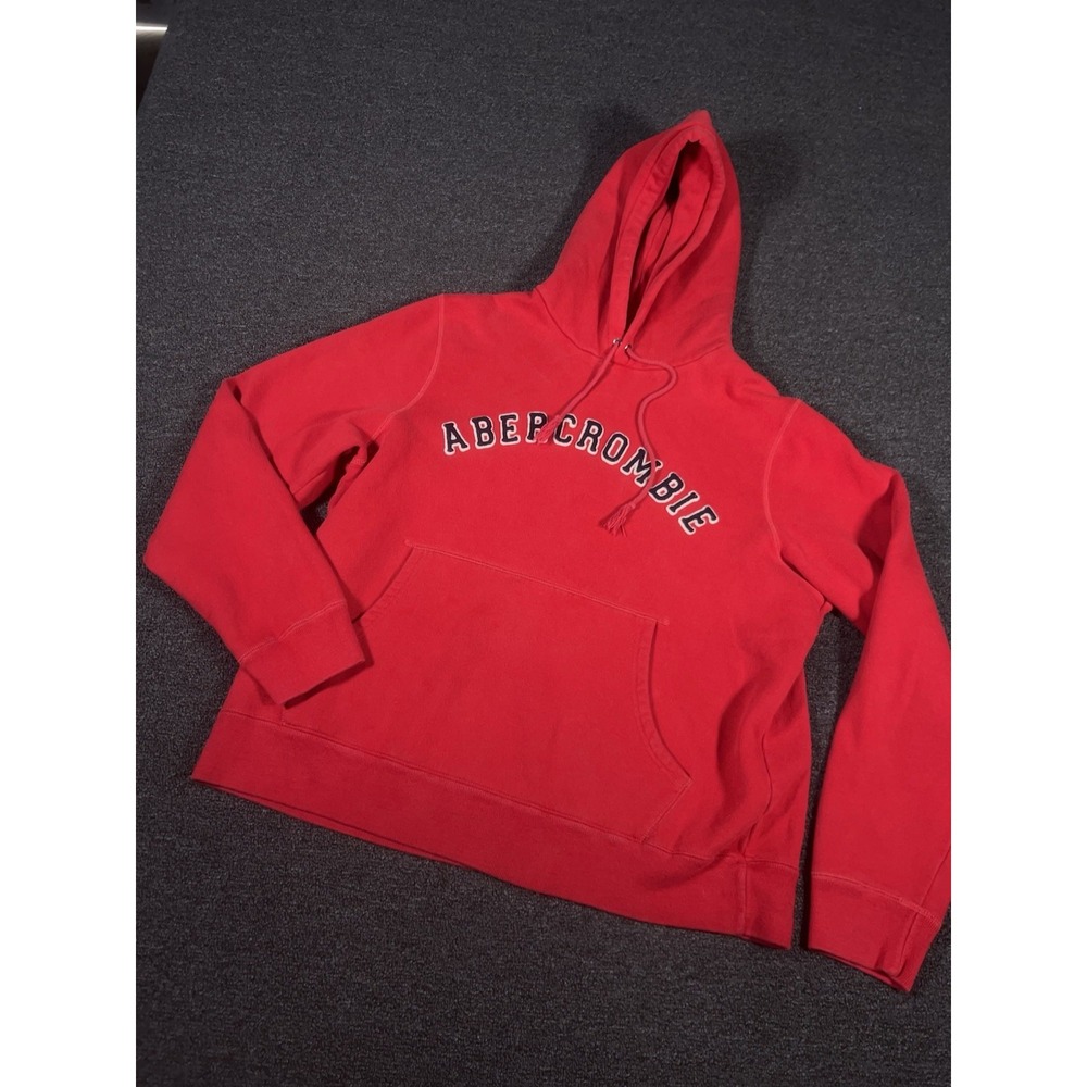 Vintage Abercrombie and Fitch Hoodie Men's Large Red Embroidered Y2K Drawstrings